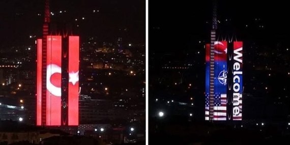 Ankara’da NATO üyesi ülkelerin bayrakları binaya yansıtıldı